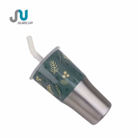 410ml Custom Pattern&Logo Double Wall 304 Stainless Steel Coffee Mug with Straw Tumbler Thermos Flask Thermo Mugs for Daily Life